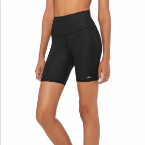 ALO Yoga Black Glossy Biker Shorts